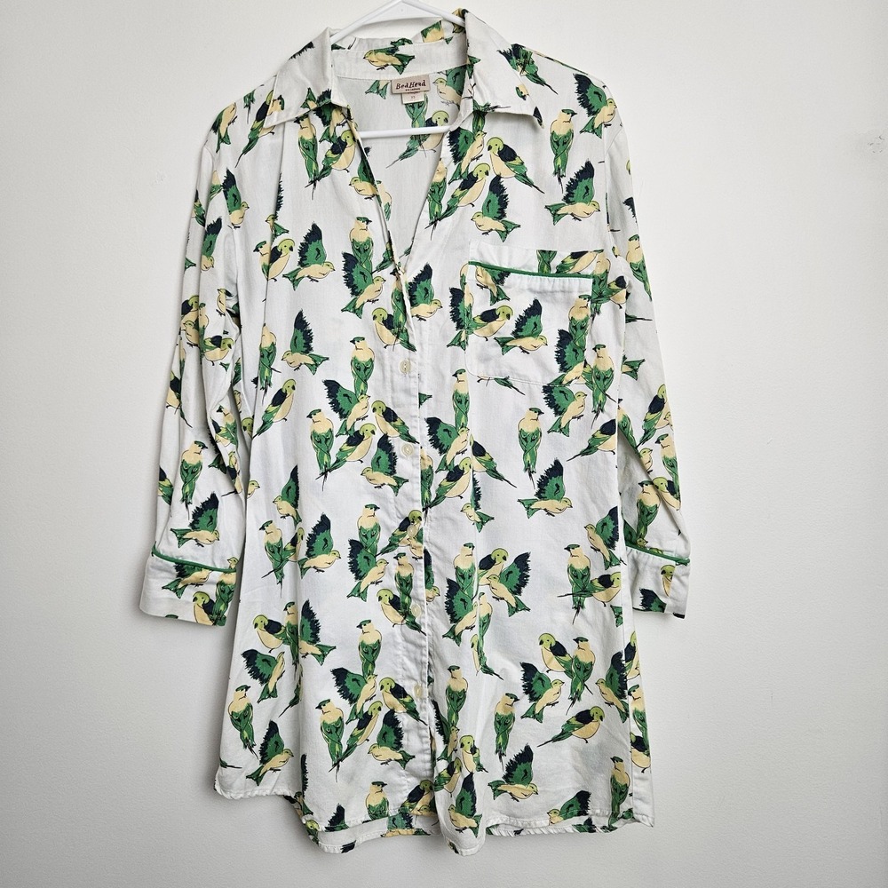 Bed Head Pajamas Sz XS Cotton Green Cabana Birds Nightshirt by Bedhead USA Made